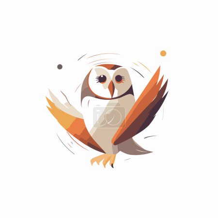 Ilustración de Logo de búho. Ilustración vectorial de un búho de dibujos animados con alas. - Imagen libre de derechos