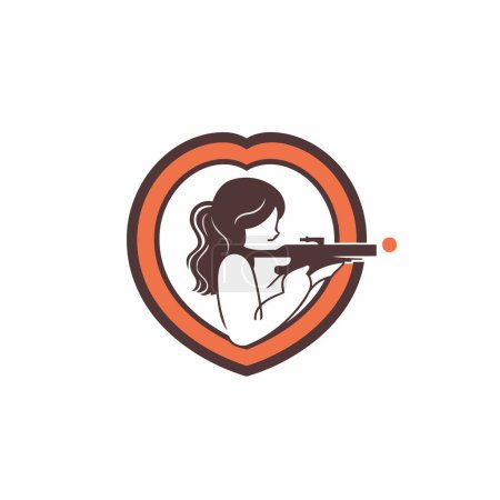 Ilustración de Mujer con icono de arma de fuego en el fondo para el diseño gráfico y web. Símbolo de concepto de ilustración creativa para web o aplicación móvil - Imagen libre de derechos