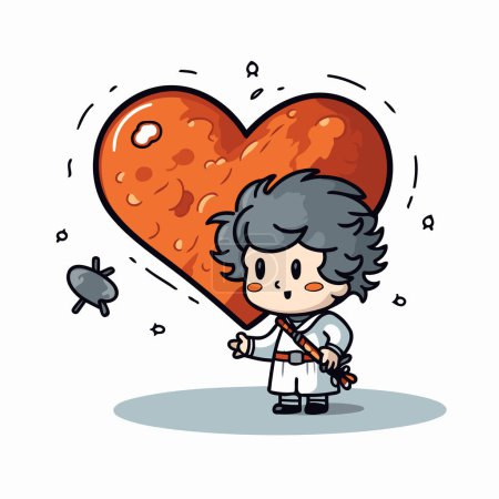 Téléchargez les illustrations : Cupidon avec illustration vectorielle de dessin animé coeur. Concept de Saint-Valentin. - en licence libre de droit