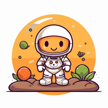 Téléchargez les illustrations : Mignon astronaute dessin animé en combinaison spatiale. Illustration vectorielle pour votre design - en licence libre de droit