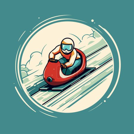 Téléchargez les illustrations : Snowboarder descend la pente. Illustration vectorielle dans un style rétro. - en licence libre de droit