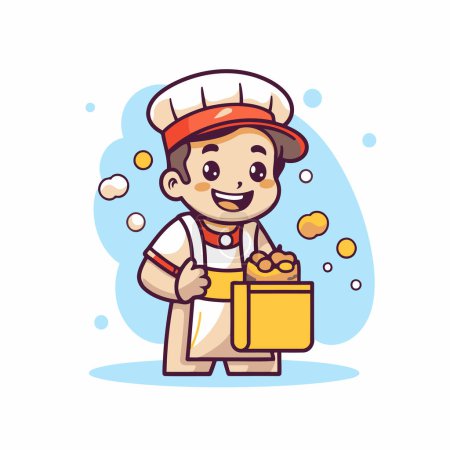 Illustration for Cartoon chef with a bucket of food. Vector illustration in cartoon style. - Royalty Free Image