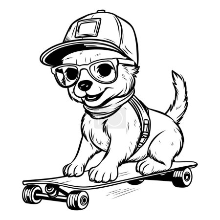 Illustration for Vector illustration of a dog in a cap with a skateboard. - Royalty Free Image