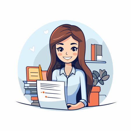 Illustration for Business woman working in the office. Vector illustration in cartoon style. - Royalty Free Image