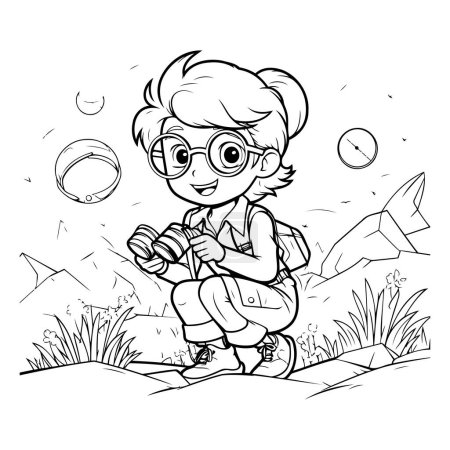 Illustration for Outline drawing of a boy playing in the park. Vector illustration - Royalty Free Image