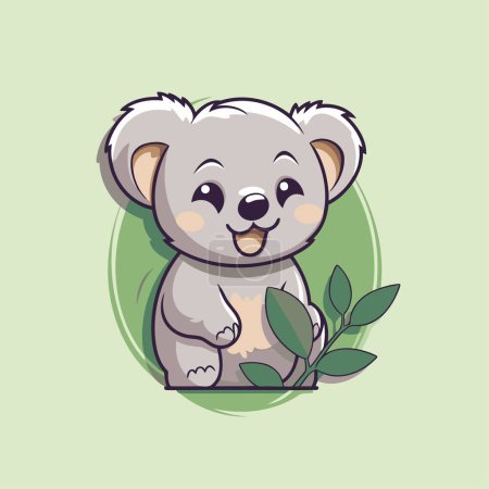 Ilustración de Lindo koala con hojas sobre fondo verde. Ilustración vectorial. - Imagen libre de derechos