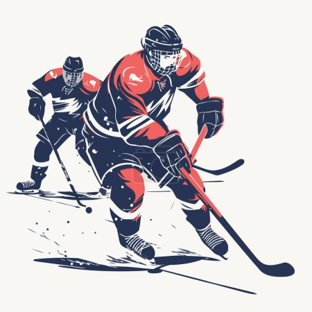 Illustration for Hockey player in action. vector illustration in grunge style. - Royalty Free Image