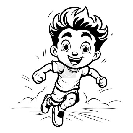 Illustration for Running Boy - Black and White Cartoon Illustration. Vector Clip Art - Royalty Free Image