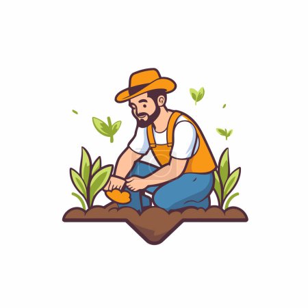 Téléchargez les illustrations : Agriculteur travaillant dans le vecteur de jardin Illustration sur fond blanc - en licence libre de droit