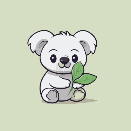 Téléchargez les illustrations : Mignon koala tenant une feuille verte. Illustration vectorielle de dessin animé. - en licence libre de droit