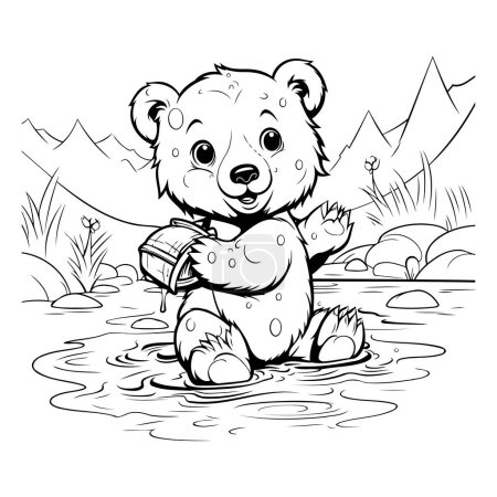 Téléchargez les illustrations : Joli ours dans l'eau. Livre à colorier pour enfants. - en licence libre de droit