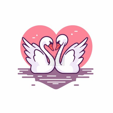 Téléchargez les illustrations : Couple de cygnes avec des ailes en forme de cœur. Illustration vectorielle. - en licence libre de droit