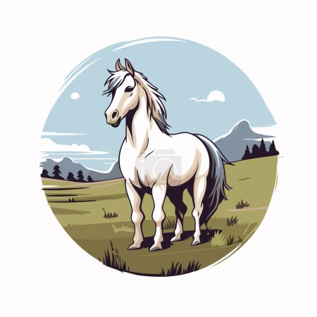 Téléchargez les illustrations : Cheval dans le champ. Illustration vectorielle d'un cheval blanc. - en licence libre de droit