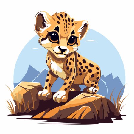 Ilustración de Cheetah sentado en una roca. Ilustración vectorial en estilo de dibujos animados. - Imagen libre de derechos