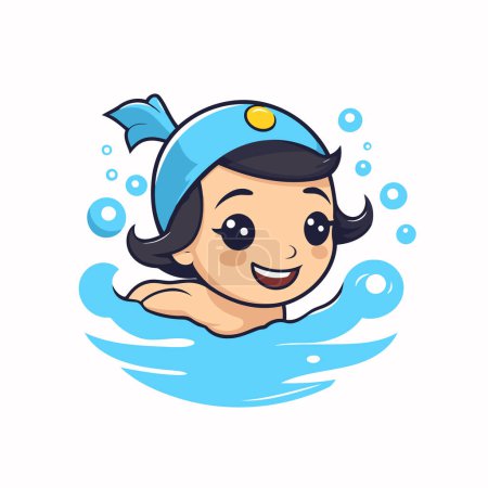 Ilustración de Linda niña nadando en la piscina. ilustración vector de dibujos animados. - Imagen libre de derechos