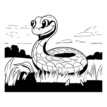 Téléchargez les illustrations : Serpent dans le champ. illustration vectorielle noir et blanc pour livre à colorier - en licence libre de droit