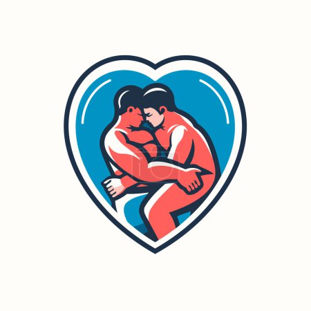 Illustration for Emblem of a loving couple hugging each other. Vector illustration. - Royalty Free Image