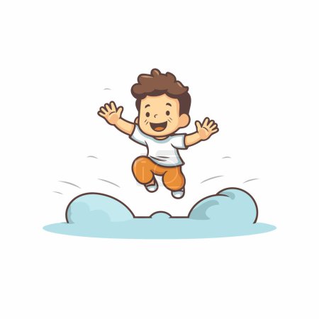 Ilustración de Lindo niño saltando en la nube. Dibujos animados vectoriales ilustración. - Imagen libre de derechos