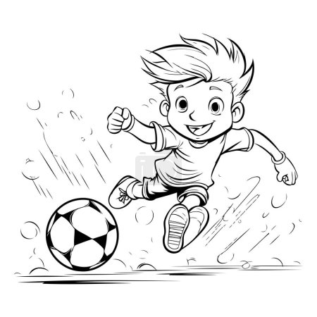 Illustration for Cartoon Soccer player jumping and kicking the ball. Vector illustration. - Royalty Free Image