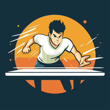Illustration for Athlete running on the board. Vector illustration on dark background. - Royalty Free Image