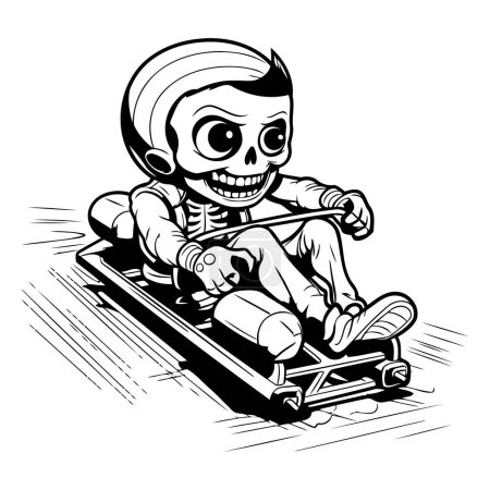 Skateboarder - Schwarz-Weiß Cartoon Illustration. Vektor