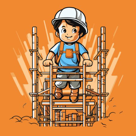 Téléchargez les illustrations : Illustration d'un petit garçon sur un chantier. Conception vectorielle - en licence libre de droit