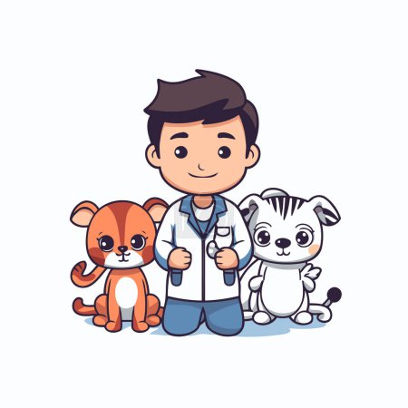 Illustration for Veterinarian and animals. Vector illustration. Cute cartoon character. - Royalty Free Image