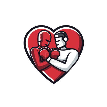 Téléchargez les illustrations : Illustration vectorielle d'un boxeur avec gants de boxe en forme de cœur. - en licence libre de droit