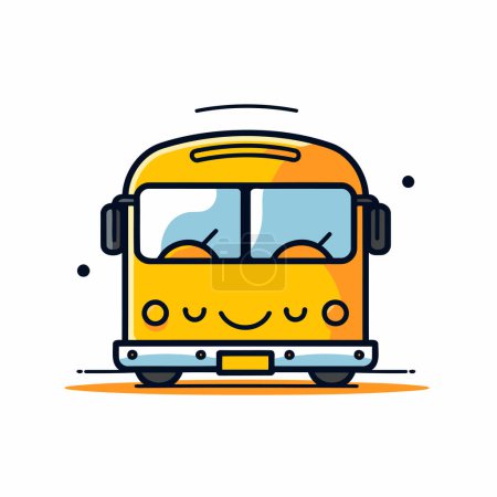Illustration for Cute yellow school bus with headphones. Vector line art icon. - Royalty Free Image