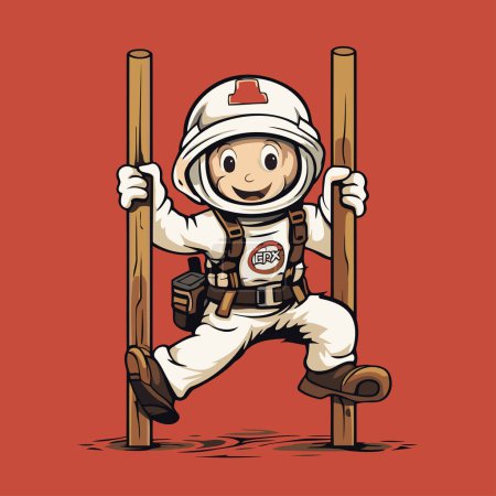 Téléchargez les illustrations : Un astronaute dessinateur sur une échelle. Illustration vectorielle d'un astronaute dessin animé. - en licence libre de droit