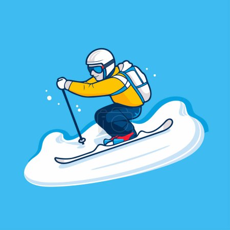 Téléchargez les illustrations : Ski skieur en snowboard. Illustration vectorielle en style plat. - en licence libre de droit