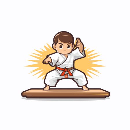 Téléchargez les illustrations : Illustration vectorielle de style dessin animé de personnage de taekwondo. Dessin animé taekwondo garçon - en licence libre de droit