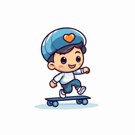 Illustration for Cartoon boy riding a skateboard. Cute vector illustration. - Royalty Free Image