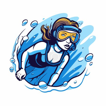 Illustration for Woman scuba diver in swimming suit and mask. Vector illustration. - Royalty Free Image