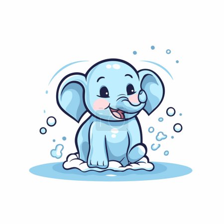 Téléchargez les illustrations : Joli bébé éléphant assis sur la glace. Illustration vectorielle de dessin animé. - en licence libre de droit