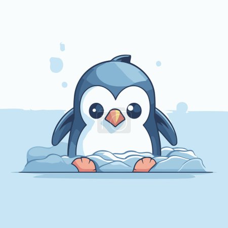 Téléchargez les illustrations : Mignon pingouin debout sur la glace. Illustration vectorielle dans le style dessin animé. - en licence libre de droit