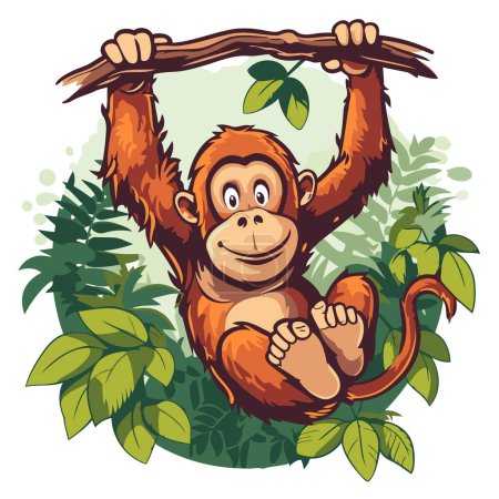 Téléchargez les illustrations : Illustration vectorielle d'un singe assis sur une branche dans la jungle. - en licence libre de droit