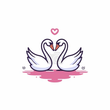 Illustration for Couple of swans in love. Valentine's day vector illustration. - Royalty Free Image