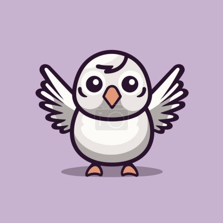Téléchargez les illustrations : Mignon pingouin dessin animé avec des ailes isolées sur fond violet. Illustration vectorielle. - en licence libre de droit
