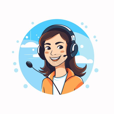 Illustration for Call center operator with headset. Vector illustration in flat cartoon style. - Royalty Free Image