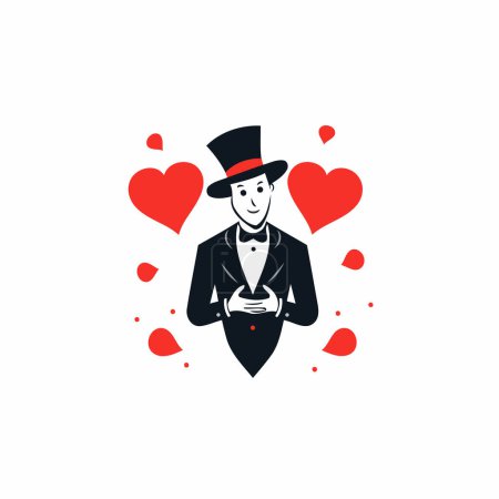 Illustration for Gentleman in a tuxedo with hearts. Vector illustration - Royalty Free Image