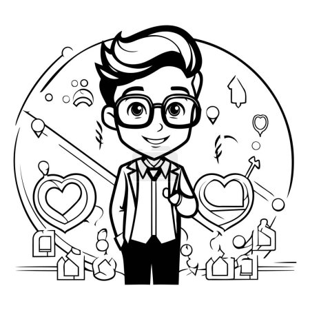 Ilustración de Caricatura de hombre de negocios en blanco y negro. Ilustración vectorial para colorear libro. - Imagen libre de derechos