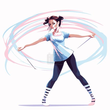 Ilustración de Hermosa chica bailando hip-hop. Ilustración vectorial en estilo de dibujos animados. - Imagen libre de derechos