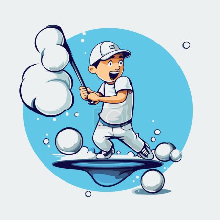 Illustration for Illustration of a boy playing golf with a ball on the ice - Royalty Free Image