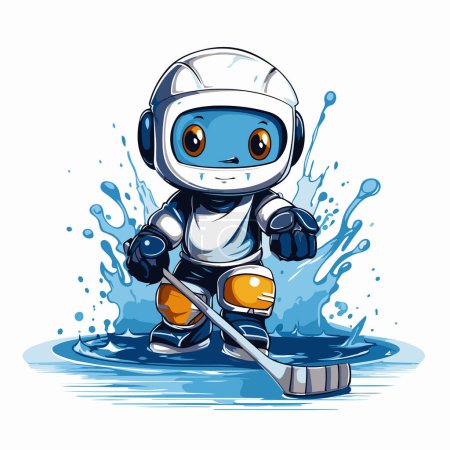 Illustration for Illustration of a Cute Cartoon Robot Ice Hockey Mascot - Royalty Free Image