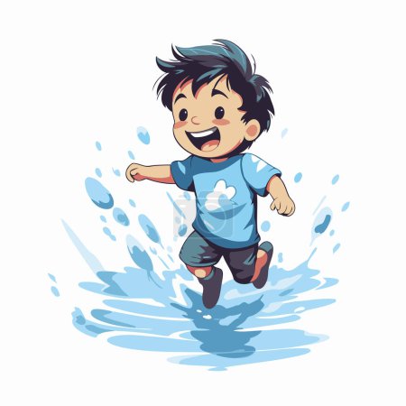 Ilustración de Ilustración vectorial de un niño corriendo en el agua. aislado sobre fondo blanco. - Imagen libre de derechos