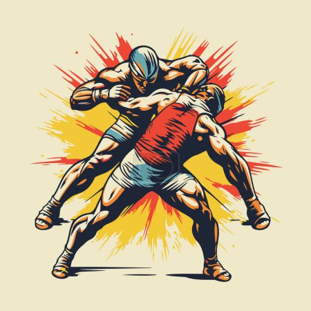 Illustration for Rugby players action cartoon sport graphic vector. T-shirt print design - Royalty Free Image