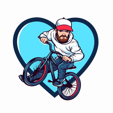 Illustration for Cyclist riding a bicycle in a heart shape. Vector illustration - Royalty Free Image
