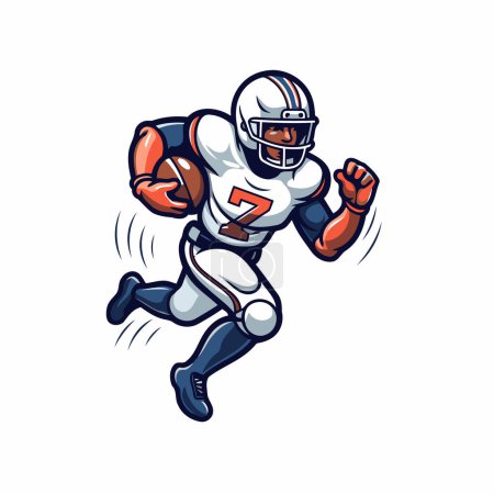 Téléchargez les illustrations : Joueur de football américain qui court avec le ballon. illustration vectorielle isolée sur fond blanc. - en licence libre de droit