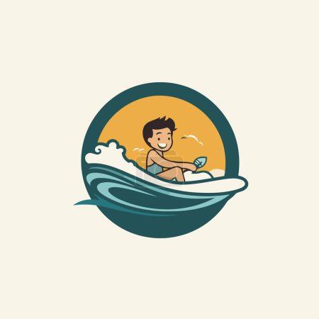 Illustration for Surfing logo design. Surfer on the waves. Vector illustration - Royalty Free Image